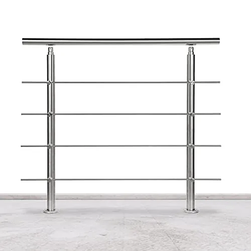 Lospitch Edelstahl-Handlauf Geländer für Balkon Brüstung Treppen mit/ohne Querstreben (80cm, 4 Querstreben)