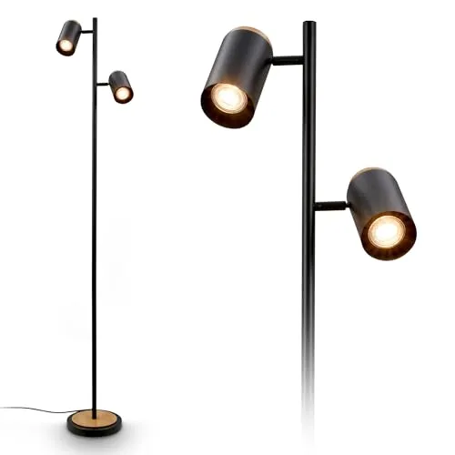 Stehlampe Leseleuchte Schwenkbar GU10 2-Flammig Schwarz - Moderne Stehlampe in Schwarz mit drehbaren Spotköpfen für gezielte Lichtlenkung, ideal für Wohnräume und Leseecken. Flexibel anpassbar mit GU10-Leuchtmitteln für individuelle Lichtgestaltung.