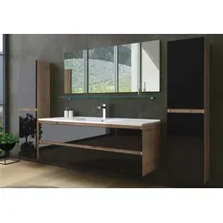 Badmöbel Set 90 cm Eiche Schwarz Weiss Nachbildung Hochglanz Badezimmermöbel Bad Schränke Spiegel Unterschrank Waschtisch Spiegel Ablage 2x Hoch... - Weiß