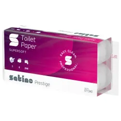 WEPA Professional GmbH Satino Prestige Toilettenpapier, hochweiß, 3-lagig, MT1, Supersoftes und saugstarkes Klopapier aus Zellstoffmix, 1 Packung = 8 Rollen à 250 Blatt 071340