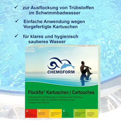 CHEMOFORM Flockfix Kartuschen 8x125g | 1kg Gebrauchsfertig Flockungsmittel Pool