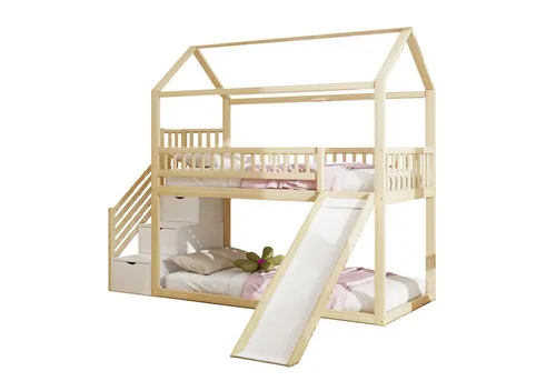 autolock Kinderbett 90x200 cm mit Rutsche und Stauraumleiter