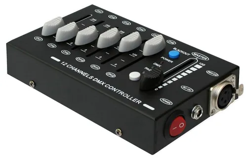 E-Lektron C-12 mni DMX Controller - Kompakter 12-Kanal Lichtmixer für kleine Anlagen, mit praktischen Blackout-Tasten und Master-Dimmer für eine einfache Lichtsteuerung.