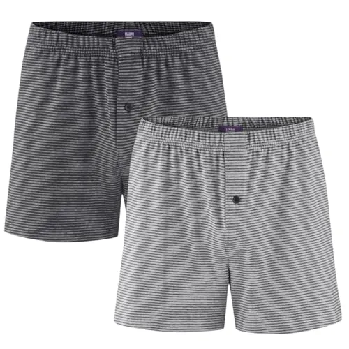 Living Crafts Boxer-Shorts 2er-Pack, Stone Grey/Anthra Melange - Herren-Boxershorts aus 100% Bio-Baumwolle mit lockerem Schnitt und angenehmer Haptik, ideal für höchsten Komfort und Langlebigkeit.