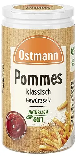 Ostmann Gewürze - Pommes Gewürzsalz 70 g - Ungemahlene Kräuter & Gewürze, ideal für würzig-pikante Pommes und Kartoffelgerichte, in einer recyclebaren, nachfüllbaren Streudose.