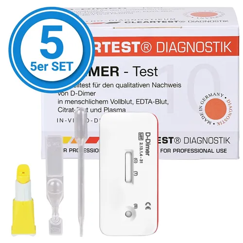CLEARTEST D-Dimer Schnelltest - Spar-Set 5-St. - Arzneimittel zur schnellen Diagnose von Thrombose und Lungenembolie, ideal für eine unkomplizierte Fibrinolyse-Überprüfung.