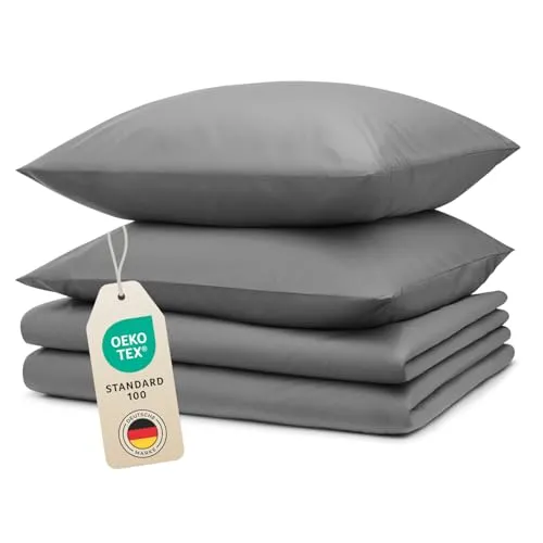 Blumtal Bettwäsche, Grau, 135x200 cm, Oeko-Tex® Standard 100 - Kuschelweiche Mikrofaser-Bettwäsche für luxuriösen Schlafkomfort. Pflegeleicht, bügelfrei und in praktischem 3-teiligem Set – ideal für ein perfekt ausgestattetes Bett. Geprüfte Qualität für ein angenehmes Schlafgefühl.