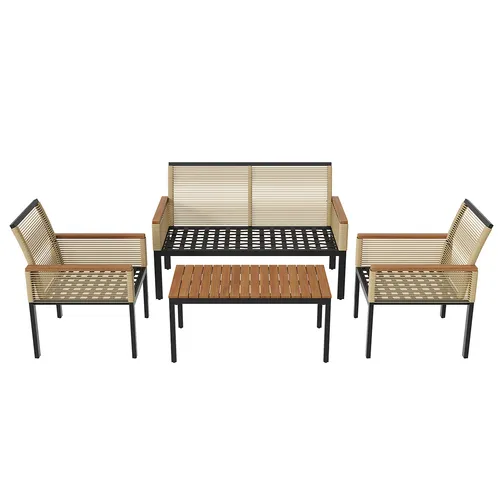 Gartenlounge-Set mit Kissen - 2 Sessel und Tisch - Gartensofas für Outdoor: Hochwertiges Polyrattan und Akazienholz bieten Langlebigkeit und Komfort für entspannte Stunden im Freien.