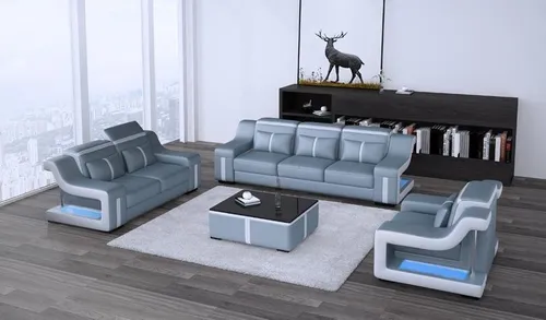 Designer Sofa Garnitur 3+2 Sitzplätze mit LED Beleuchtung - Luxuriöse 3+2 Sofa Garnitur aus hochwertigem Leder, modern im Design und mit praktischer Bettfunktion. Ideal für stilvolle Wohnzimmer und entspannte Abende.