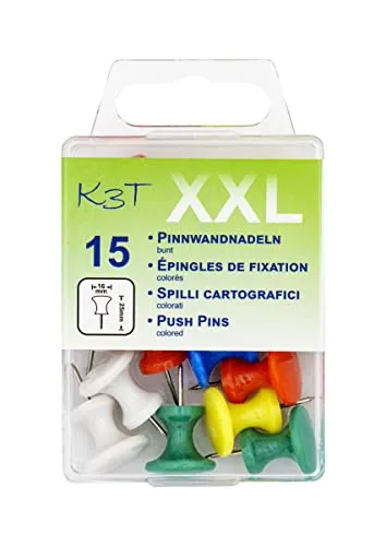 K3T Pinnwandnadeln XXL bunt 15er Packung, Art. Nr. 48354