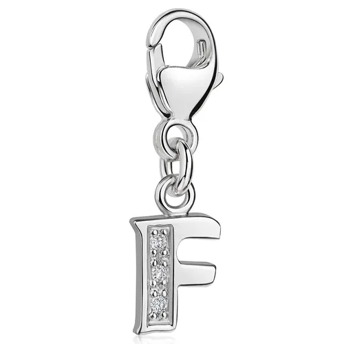 MATERIA Buchstabe F Charms Anhänger Silber 925 mit Zirkonia - Charm-Anhänger aus 925er Silber, besetzt mit funkelnden Zirkonia-Steinen. Perfekt für die individuelle Gestaltung von Armbändern und Ketten.