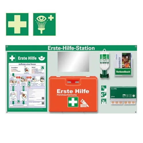 ERSTEHILFESHOP Erste-Hilfe-Station Classic Holzbearbeitung, ASR A4.3/DIN 13157, 116 x 60 cm, Art.-Nr. 611692 | Erste Hilfe Station | Erste Hilfe Set | Erste Hilfe Komplettpaket