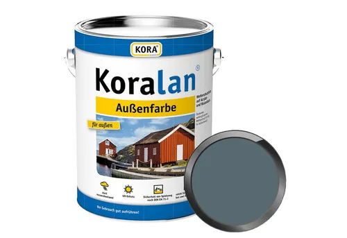 Koralan Außenfarbe Dunkelgrau 10l - Profifarbe für Holz - Lacke, seidenglänzende Acrylat-Deckfarbe für optimalen Wetterschutz von Holz im Außenbereich, erfüllt Sicherheitsstandards für Spielzeug.