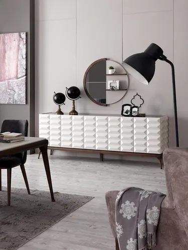 Designer Sideboard Hochglanz mit Spiegel und Regalen