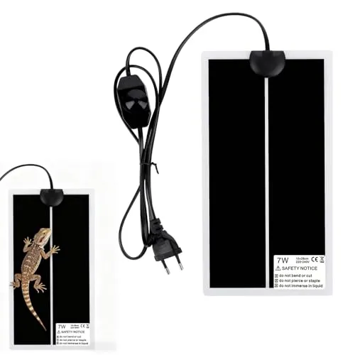 Sylkeov Terrarium Heizmatte 15 x 25 cm, wasserdichte und Feuchtigkeitsbeständige Reptil Heizmatte mit Einstellbarer Temperatur (0-35 °C), Europastecker (7W, 220V-240V), für Reptilien und Kleintiere