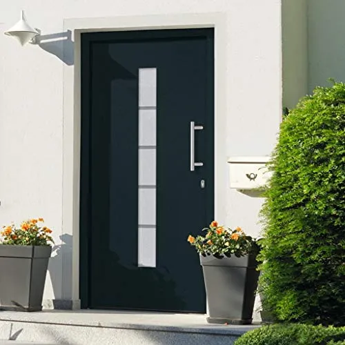 vidaXL Aluminium und PVC Haustür Anthrazit 110x210 cm - Elegante Eingangstür aus Aluminium und PVC, bietet hohe Sicherheit mit 5-fach-Sicherheitsschloss und Isolierverglasung. Ideal für Ihr Zuhause, inklusive Montagesatz für einfachen Aufbau.