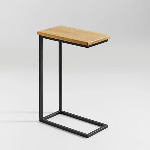 BestLoft.de Kleiner Beistelltisch Couch Schwarz Weiß Holz Laptoptisch C Form Sofatisch Side Table Tabletttisch Eiche Bed Table Nachttisch hoch Laptoptisch für Couch Kleiner Wohnzimmertisch (CSH)