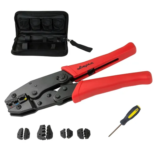Aderendhülsen Crimpzange - Set mit 5 Wechseleinsätzen - Zangen-Set mit 220 mm Crimpzange und 5 Wechseleinsätzen für präzise Crimpverbindungen, ideal für Elektrotechniker und DIY-Projekte.