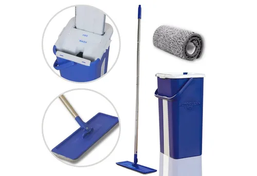 STARLYF AutoClean Mop - das innovative Reinigungssystem mit automatisch trocknendem Mopp - Nass- & Trockenmopps für den Haushalt, mit berührungsloser Auswringfunktion und 360° drehbarem Mopkopf für müheloses Reinigen aller Böden.