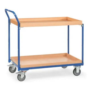 Fetra Tischwagen 3762 - Robuster Metall- und Holzwagen mit 2 Etagen - Tischwagen mit 2 Etagen aus Buchedekor, 300 kg Tragkraft, ideal für Lager und Werkstätten. Made in Germany, mit langlebigen TPE-Rollen für einfachen Transport.