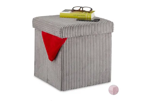 Relaxdays Sitzwürfel faltbar Samt, Grau - Stylischer Sitzwürfel aus weichem Kordsamt mit Stauraum. Ideal als Hocker oder Ablage, schnell zusammenfaltbar und perfekt für jeden Raum.