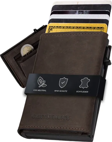 Gentlemen's Geldbörse Cardholder - Kreditkartenetui mit RFID-Schutz, elegantes braunes Herren Portemonnaie mit Münzfach und Geschenkverpackung