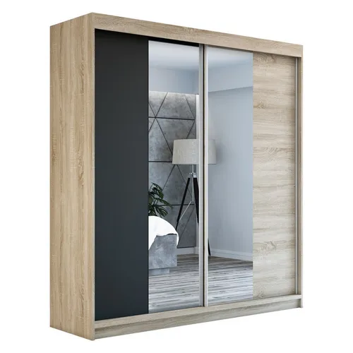 Schwebetürenschrank NEO, 2-türig mit Spiegel - Schiebetürenschrank 160 cm, modernes Design, hochwertiges Aluminium und erstklassige Verarbeitung für langlebige Qualität. Ideal für jedes Schlafzimmer!