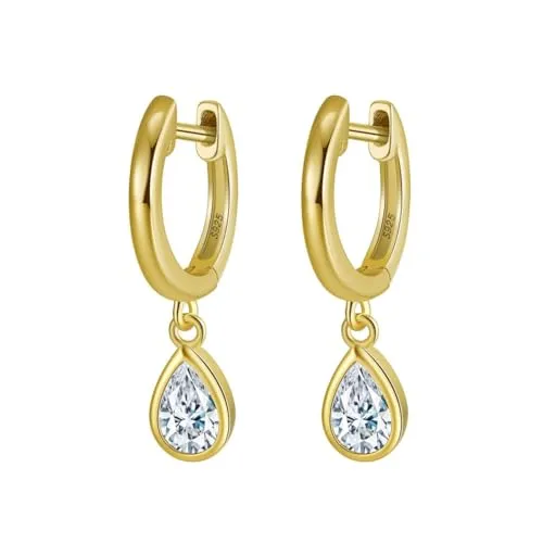 Suzan Gold® Vergoldete 925 Silber Creolen für Damen | Wasserfeste Ohrringe mit Tropfenanhänger | Elegante Rainlight Creolen aus echtem Sterling Silber | Hypoallergen und hautfreundlich