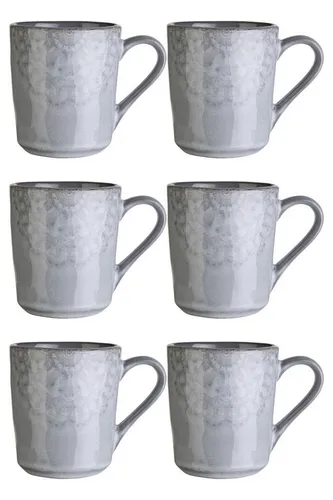 Home4You Tasse 6er Set, 355 ml, Grau, mit floraler Prägung, Steingut, Glasiert, Spülmaschinengeeignet