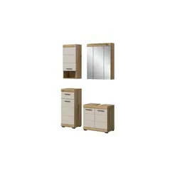 xonox Bad Scout 2-tlg. Badkombination - Modernes Badmöbelset in Eiche Beige mit Spiegelschrank und Waschbeckenunterschrank, ideal für stilvolle Badezimmer und bietet viel Stauraum.