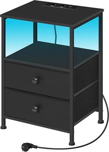 Woltu Nachttisch (1-St), mit Steckdosen LED-Beleuchtung Schubladen, Beistelltisch