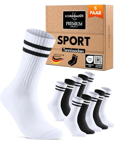 Socken Herren Damen Sportsocken Schwarz 39-42 Tennissocken Weiß Gepolstert Atmungsaktive Baumwolle 5 Paar Retro Crew-Socken (Schwarz/Weiß)