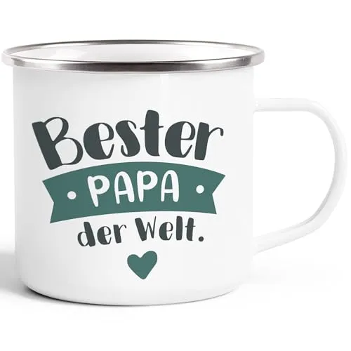 MoonWorks® Emaille Tasse Becher Beste/r Mama/Papa Geschenk Mutter Vater Geburtstag Weihnachten Danke sagen Kaffeetasse Weiss-metall Emailletasse