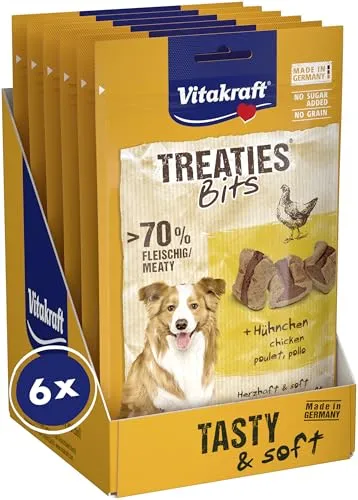 Vitakraft Treaties Bits Hundeleckerli - Getreidefreie, weiche Hundesnacks mit Hühnchen, ideal für Training und Belohnung. Hergestellt in Deutschland, ohne Zucker und Soja, für gesunde Genussmomente.