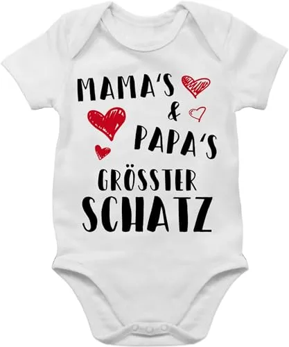 Shirtracer Baby Body Junge Mädchen - Sprüche - Mamas und Papas größter Schatz - 3/6 Monate - Weiß - geschenk für papa zur geburt babymode witzig spruch dad bodys babyparty geschenke