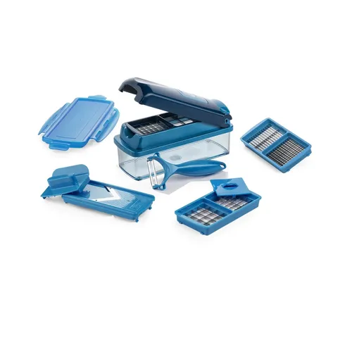 Genius Nicer Dicer Smart Gemüseschneider 10 tlg. Gemüsehobel Küchehelfer Multi Zerkleiner für Reiben Würfeln, Salatschneider Obstschneider manuell, 80