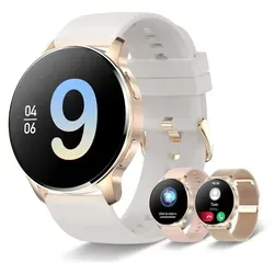 Damen Smartwatch,1,32 Zoll Touchscreen Fitnessuhr, wasserdichte Sportuhr,Schrittzähler mit Telefonfunktion,Herzfrequenz,Schlafüberwachung Android... - Weiß