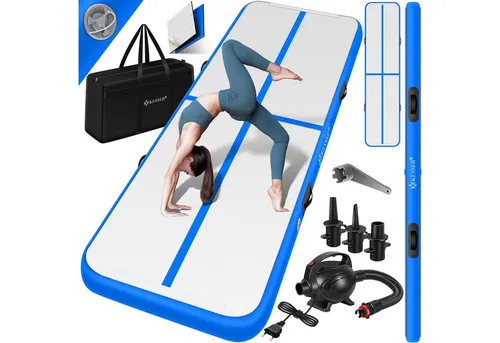 KESSER® Aufblasbare Turnmatte 2m/3m/4m/5m/6m - Fitness-Matte mit Tragetasche & Luftpumpe - Sportmatte aus 0,9mm dickem PVC, wasserdicht und rutschfest. Ideal für Gymnastik, Yoga und Outdoor-Aktivitäten. Inklusive Reparaturkit und elektrischer Luftpumpe.