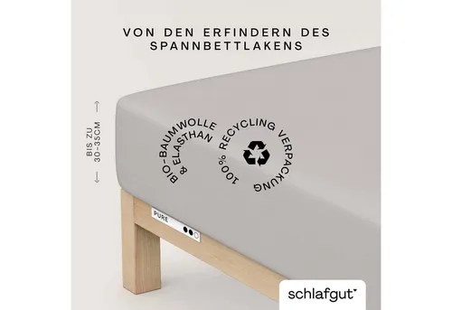 Schlafgut Spannbetttuch Pure, Hellgrau - Hochwertiges Spannbetttuch (90-100x190-220 cm) aus 95% Baumwolle, bügelfrei und hautsympathisch. Ideal für Allergiker, mit temperaturausgleichendem Effekt für ganzjährigen Komfort.