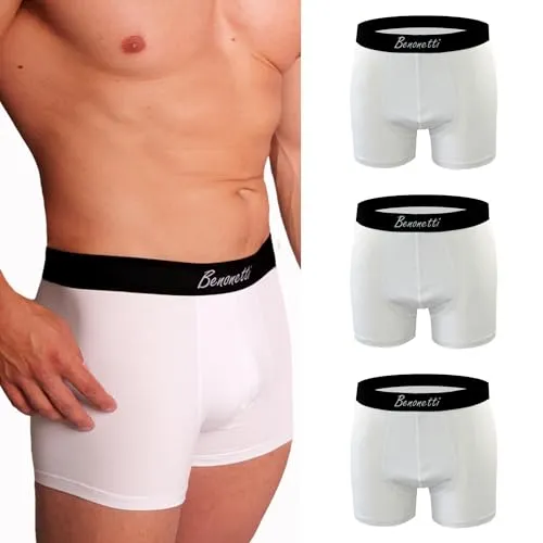 Benonetti Herren Boxershorts (3er Pack) aus Premium Baumwolle – Sportliche, atmungsaktive Männer- mit elastischem Bund (DE/NL/SE/PL, Alphanumerisch, XXL, Große Größen, Regular, Weiss)