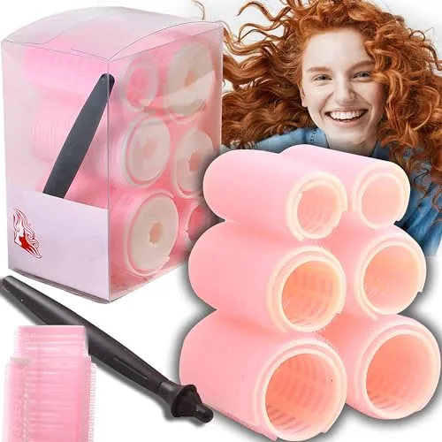 Retoo Lockenwickler 10 Stücke locken Set Hitzefreie Lockenwickler Selbsthaftend Hair Rollers 25 mm 43mm 33mm mit Klammern für lange mittlere kleine Haar Rosa