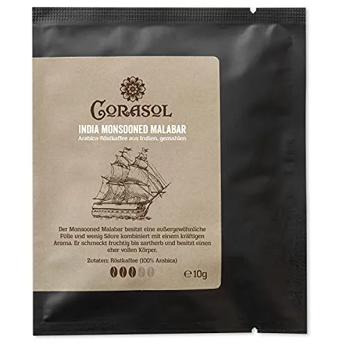 India Monsooned Malabar Arabica-Röstkaffee aus Indien, gemahlen (10 g im Coffeebag)