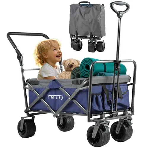 IMLEX Bollerwagen IM-4275 faltbar Mitternachtblau Bollerwagen klappbar mit Schiebegriff Transportwagen mit 3-Punkt-Gurtsystem