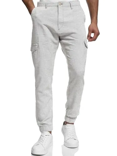 Indicode Leinenhose Booth 3XL - Beige Wanderhose mit 6 praktischen Taschen, aus 55% Leinen und 45% Baumwolle, ideal für Komfort und Funktionalität beim Outdoor-Einsatz.