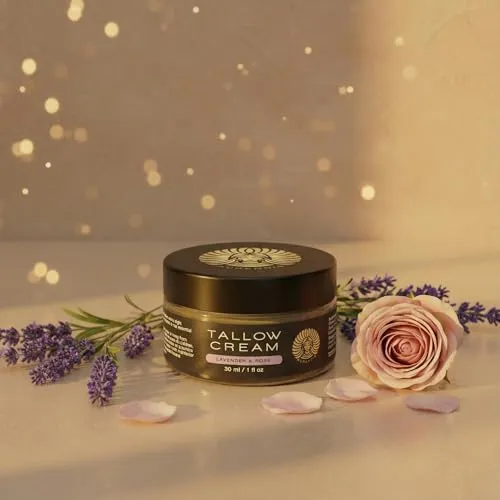 Premium Whipped Tallow Creme – Lavender & Rose – Handgemacht & luftig – 100% Rindertalg für Gesicht & Körper – Natürliche Pflege für trockene, sensible Haut – Ohne Konservierungsstoffe