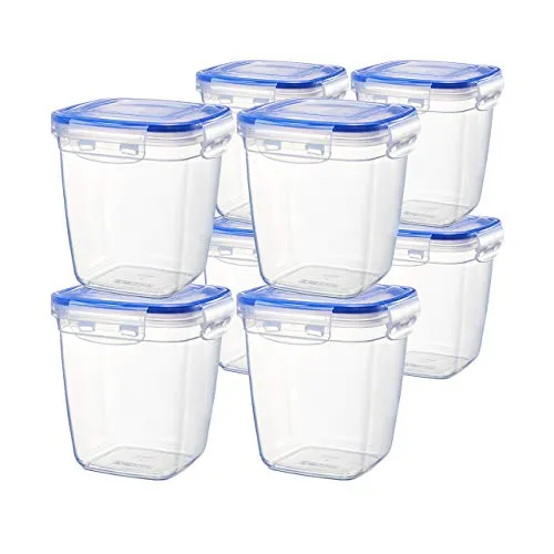 Grizzly Kunststoff Frischhaltedosen Set, 8x Vorratsdosen mit Deckel, hoch, quadratisch, stapelbar, mikrowellen- und spülmaschinenfest