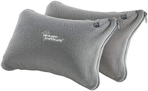Newgen Medicals Kopfkissen aufblasbar: 2 aufblasbare Nacken- und Reisekissen mit Fleece-Bezug, dunkelgrau (Kissen, Reise-Kissen, Aufblasbarer Polster)