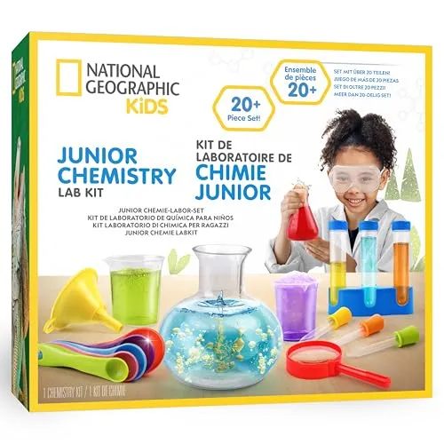 NATIONAL GEOGRAPHIC Junior-Chemielabor für Kinder – Komplettes Lernlabor mit 50 Experimenten & über 20 kindgerechten Labortools, Chemie-Set