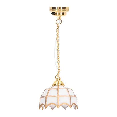 Luqeeg Puppenstubenlampe, 1:12 Deckenlampe, LED-Tischleuchte, Deckenlampe, Batteriebetriebenes Licht, Puppenstubenzubehör, Amerikanische Swag-Lampe, Hängende Deckenleuchte