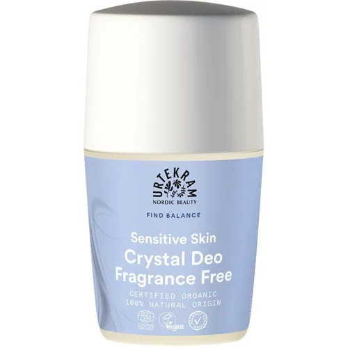 Urtekram Fragrance Free Sensitive Skin Crystal Deodorant Roll-On - Deo ohne Duftstoffe für empfindliche Haut, mit Bio-Aloe vera-Extrakt für seidig-weiche Achseln. 100% vegan und tierversuchsfrei, ideal für Allergiker.